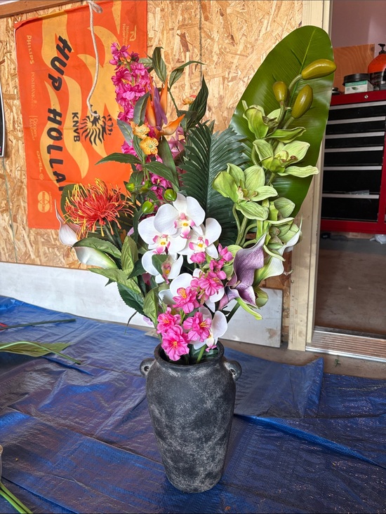Other - Artificial Tropical Floral Arrangement in Black Vase - Home Accents